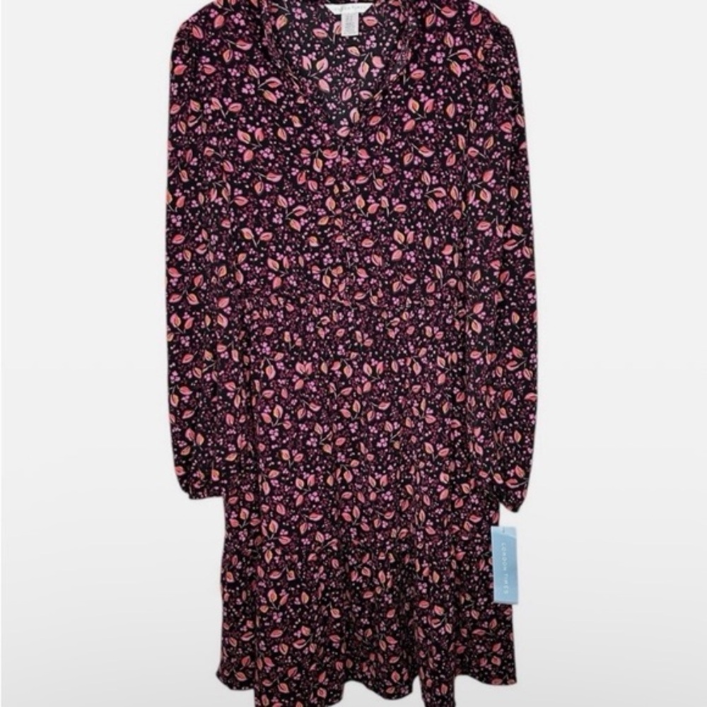 London Times Womens Floral Dress Smocked Ballon Sleeve Fairy Ruffle Hem